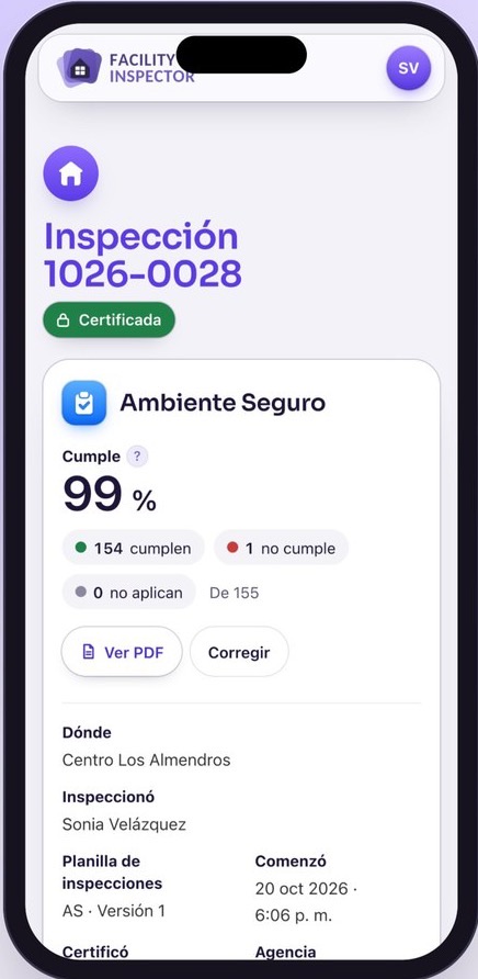 La inspección certificada en el celular, con su porciento